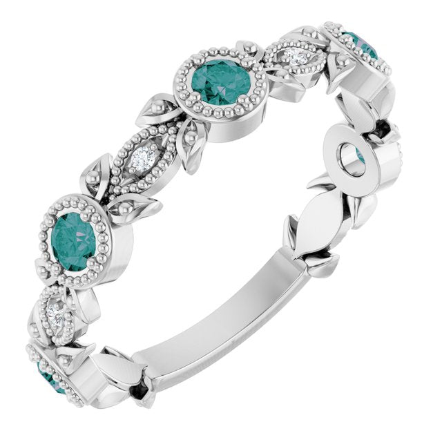 Round Alexandrite & Diamond Accented Ring in Gold and Platinum