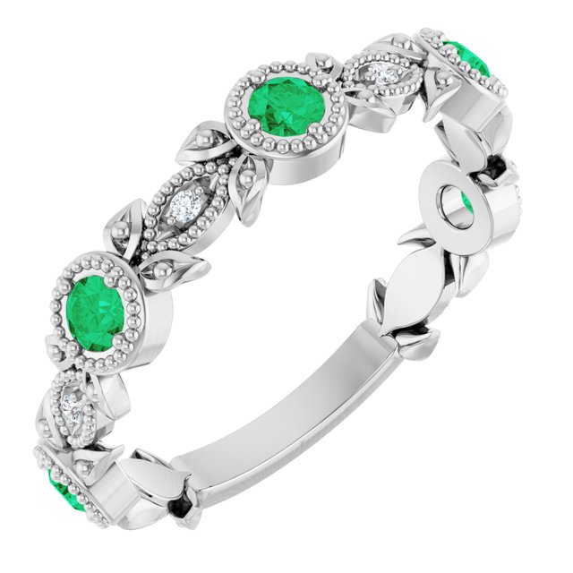Round Emerald & Diamond Accented Ring in Gold and Platinum