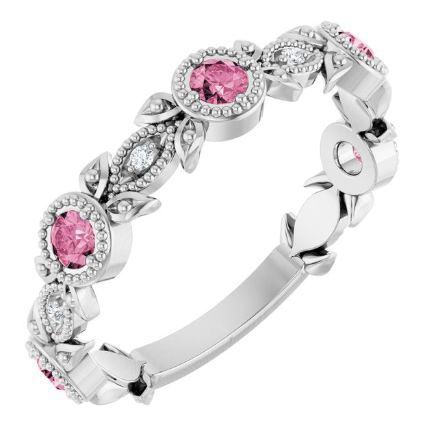 Round Pink Tourmaline & Diamond Accented Ring in Gold and Platinum