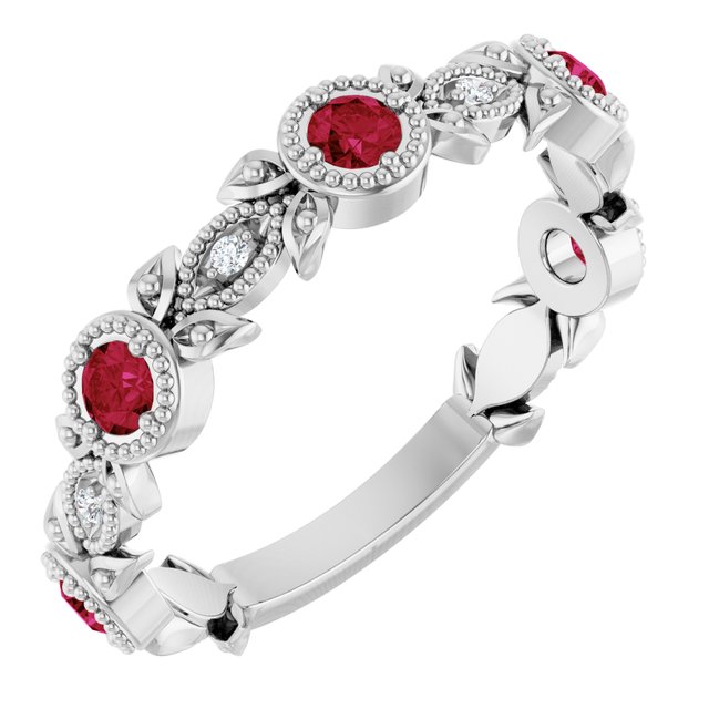 Round Ruby Accented Ring with Diamond Accents in Gold and Platinum