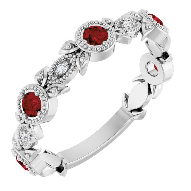 Round Mozambique Garnet & Diamond Ring in Gold and Platinum
