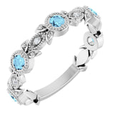 Round Aquamarine & Diamond Accented Ring in Gold and Platinum