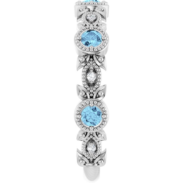 Round Aquamarine & Diamond Accented Ring in Gold and Platinum