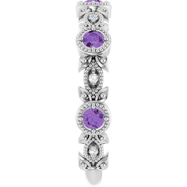 Round Amethyst & Diamond Accented Ring in Gold and Platinum