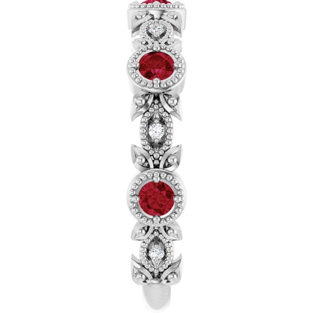 Round Ruby Accented Ring with Diamond Accents in Gold and Platinum