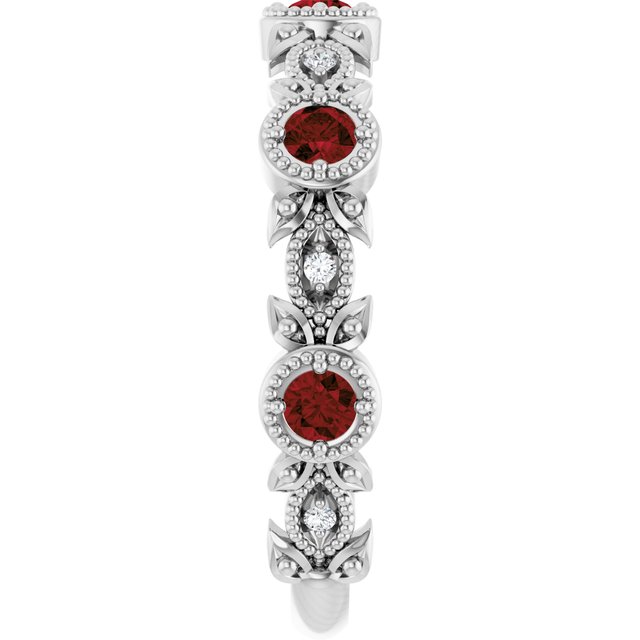 Round Mozambique Garnet & Diamond Ring in Gold and Platinum