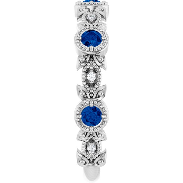 Round Blue Sapphire & Diamond Accented Ring in Gold and Platinum