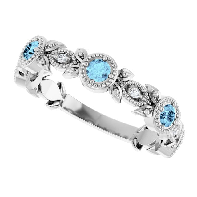 Round Aquamarine & Diamond Accented Ring in Gold and Platinum