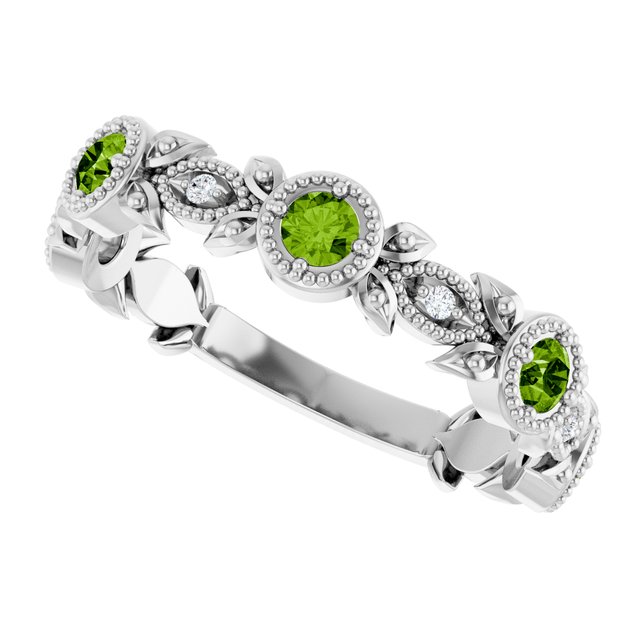 Round Peridot & Diamond Accented Ring in Gold and Platinum