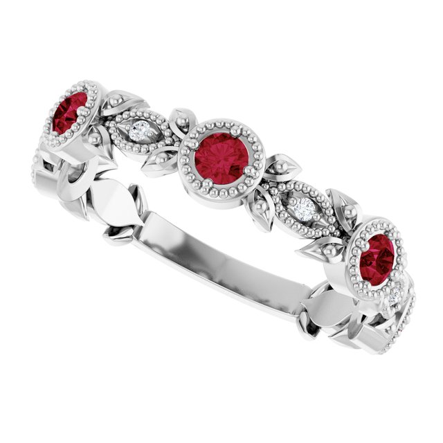 Round Ruby Accented Ring with Diamond Accents in Gold and Platinum