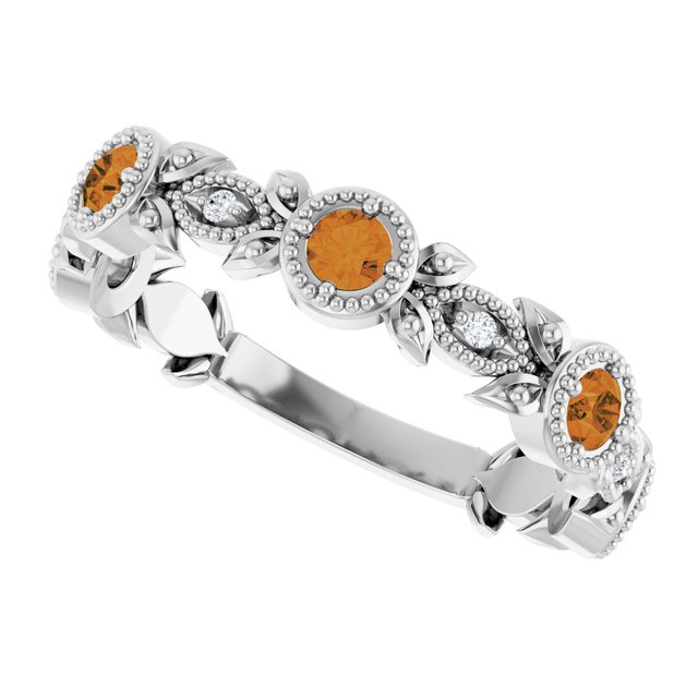 Round Citrine & Diamond Accented Ring in Gold and Platinum