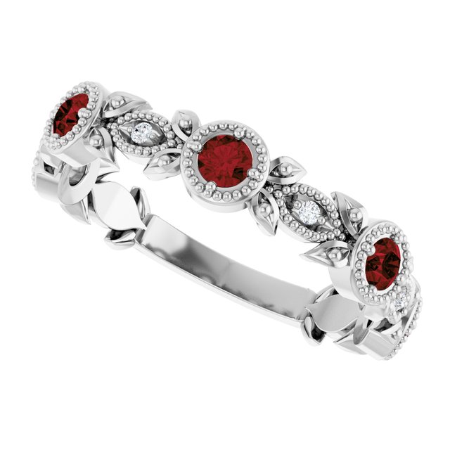 Round Mozambique Garnet & Diamond Ring in Gold and Platinum