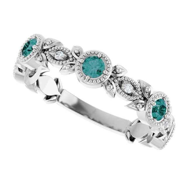 Round Alexandrite & Diamond Accented Ring in Gold and Platinum