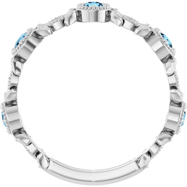 Round Aquamarine & Diamond Accented Ring in Gold and Platinum