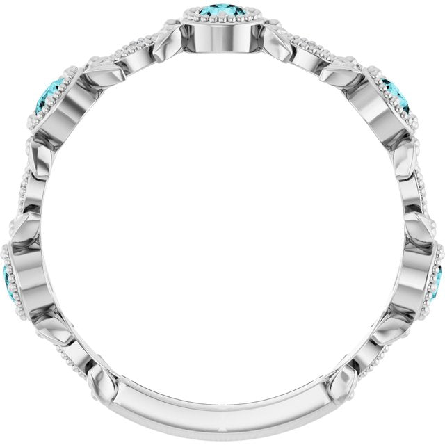 Round Blue Zircon & Diamond Accented Ring in Gold and Platinum