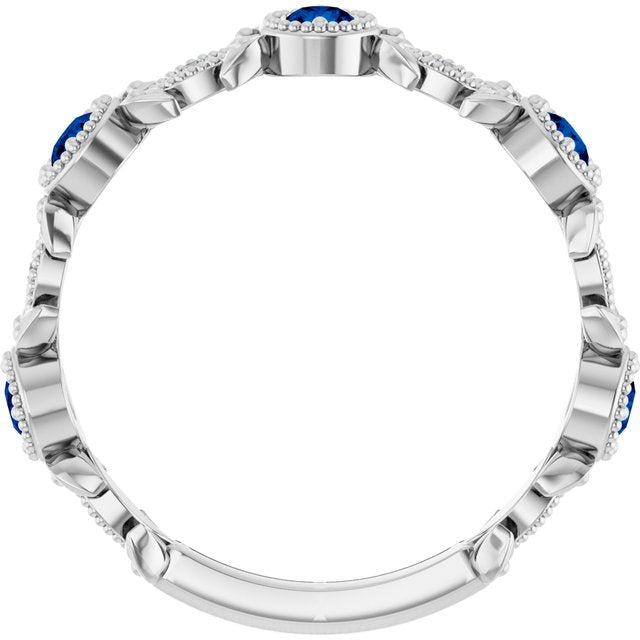 Round Blue Sapphire & Diamond Accented Ring in Gold and Platinum