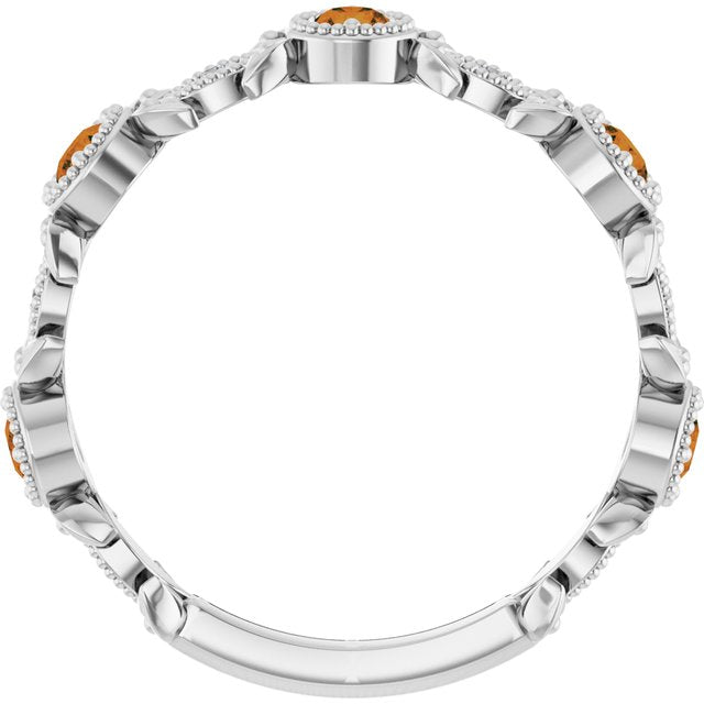 Round Citrine & Diamond Accented Ring in Gold and Platinum