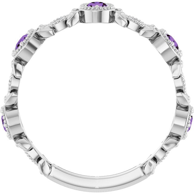 Round Amethyst & Diamond Accented Ring in Gold and Platinum
