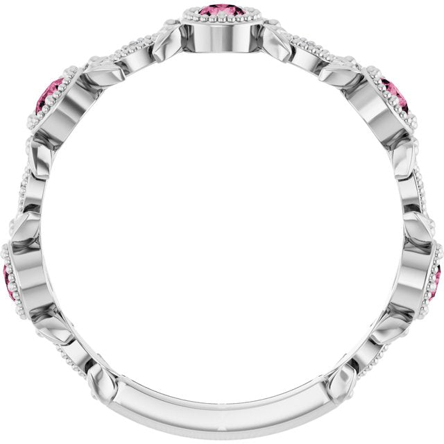Round Pink Tourmaline & Diamond Accented Ring in Gold and Platinum