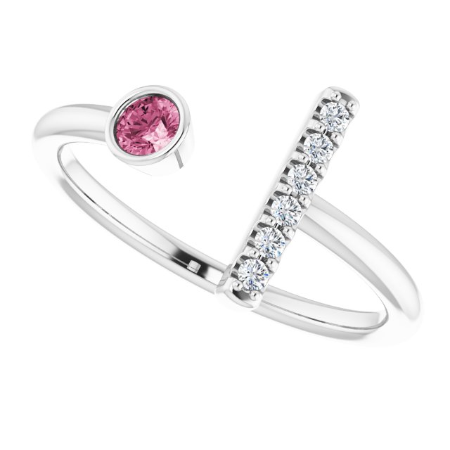Round Pink Tourmaline & Diamond Ring in Gold and Platinum