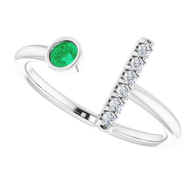 Round Emerald & Diamond Negative Space Ring in Gold and Platinum