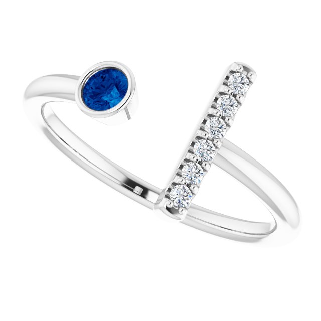 Round Blue Sapphire & Diamond Ring in Gold and Platinum