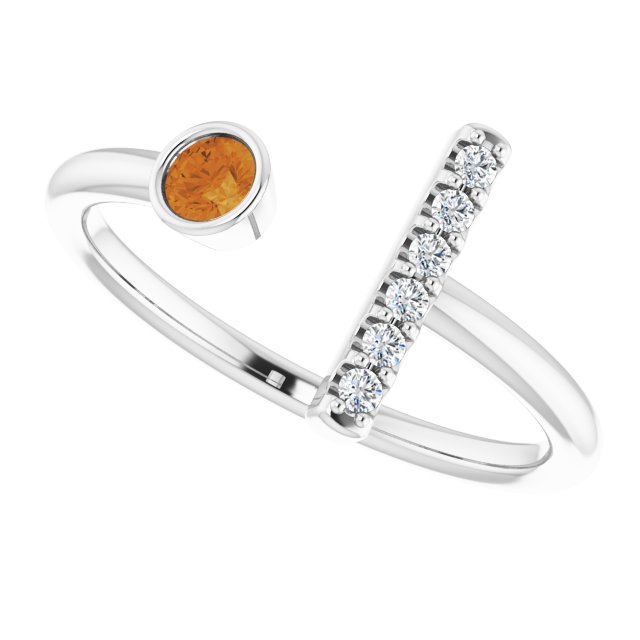 Round Citrine & Diamond Negative Space Ring in Gold and Platinum