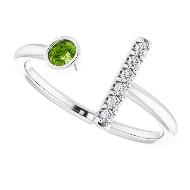 Round Peridot & Diamond Negative Space Ring in Gold and Platinum