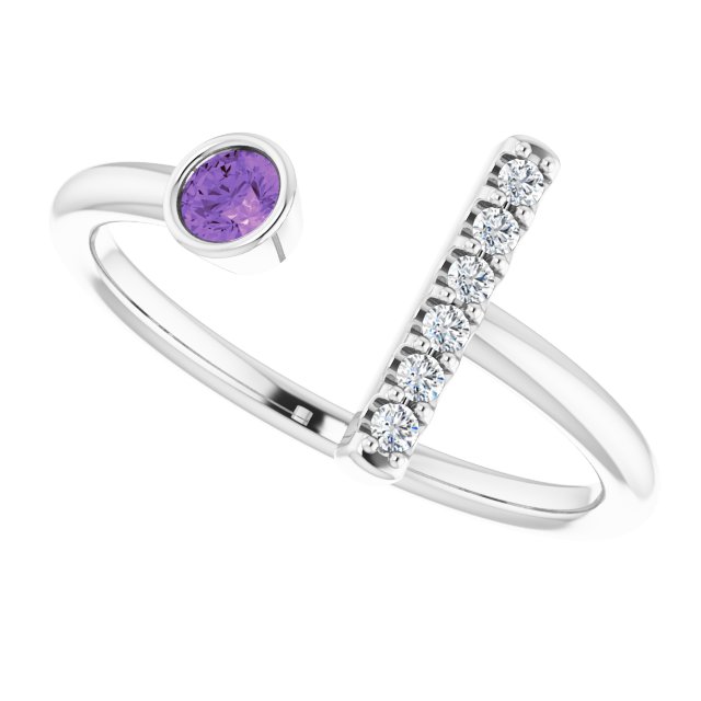 Round Amethyst & Diamond Negative Space Ring in Gold and Platinum