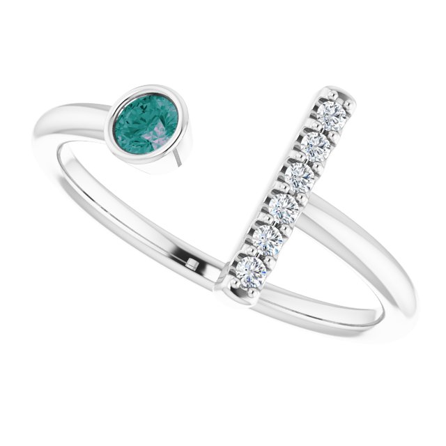 Round Lab-Grown Alexandrite & Diamond Ring in Gold and Platinum