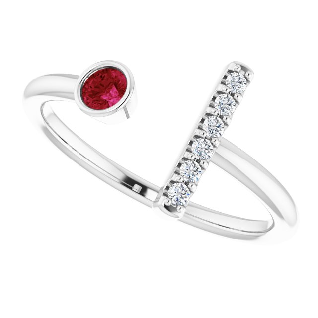 Round Ruby & Diamond Negative Space Ring in Gold and Platinum