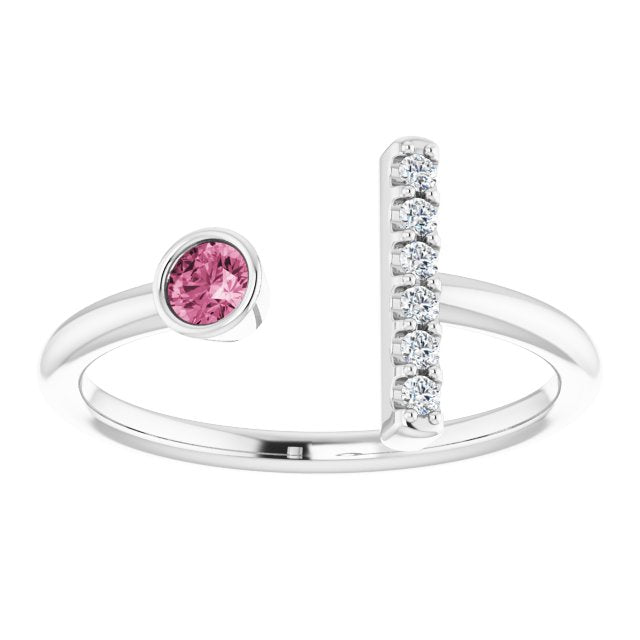 Round Pink Tourmaline & Diamond Ring in Gold and Platinum