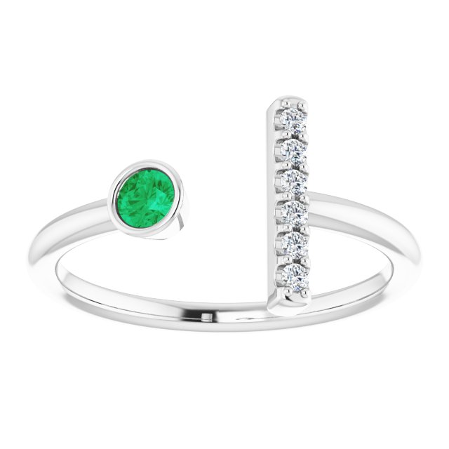 Round Emerald & Diamond Negative Space Ring in Gold and Platinum