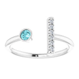 Round Blue Zircon & Diamond Ring in Gold and Platinum