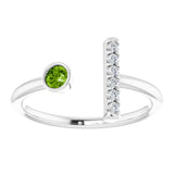 Round Peridot & Diamond Negative Space Ring in Gold and Platinum