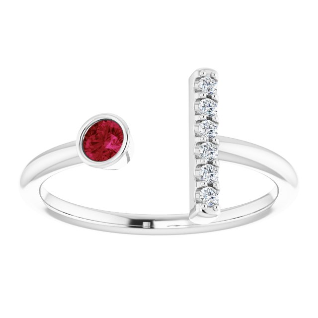 Round Ruby & Diamond Negative Space Ring in Gold and Platinum