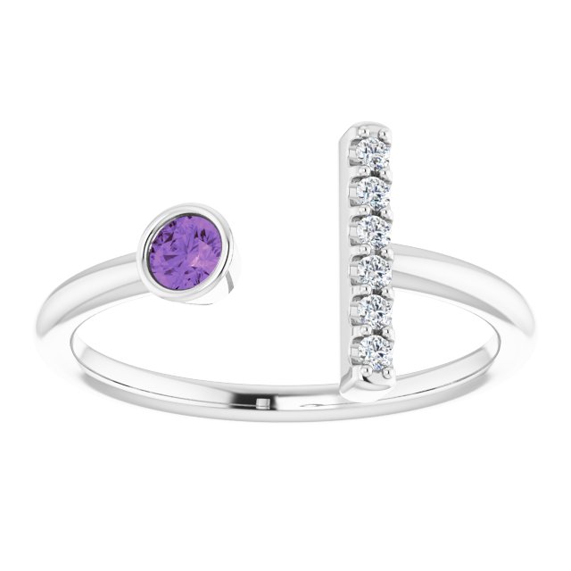 Round Amethyst & Diamond Negative Space Ring in Gold and Platinum