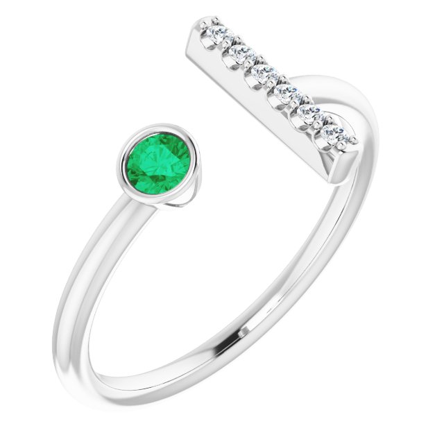 Round Emerald & Diamond Negative Space Ring in Gold and Platinum