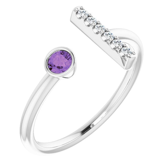 Round Amethyst & Diamond Negative Space Ring in Gold and Platinum