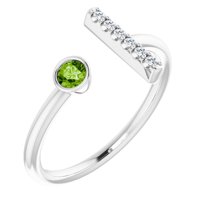 Round Peridot & Diamond Negative Space Ring in Gold and Platinum