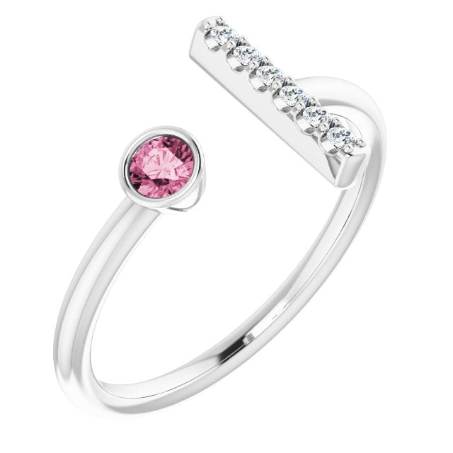 Round Pink Tourmaline & Diamond Ring in Gold and Platinum