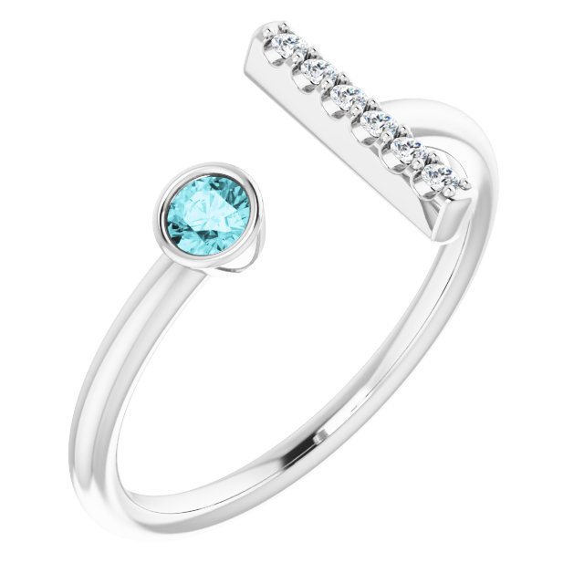 Round Blue Zircon & Diamond Ring in Gold and Platinum