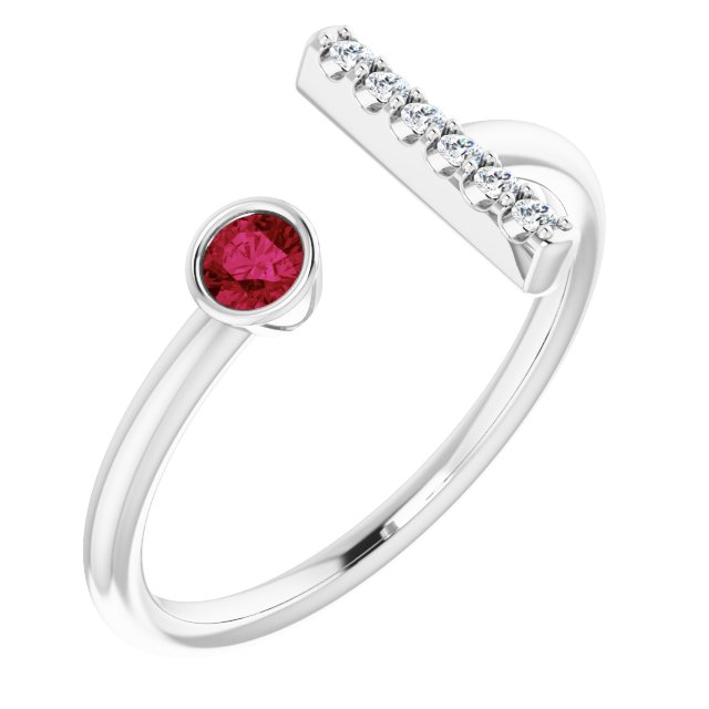 Round Ruby & Diamond Negative Space Ring in Gold and Platinum