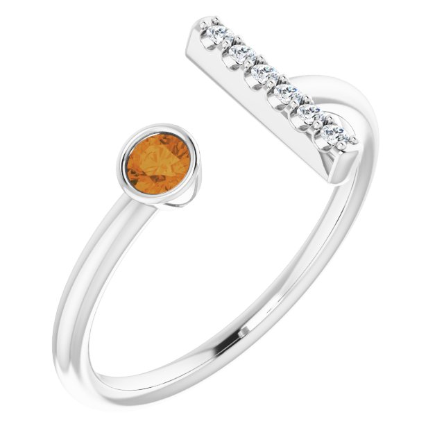Round Citrine & Diamond Negative Space Ring in Gold and Platinum