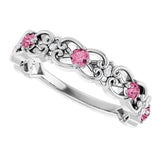 Round Pink Tourmaline & Diamond Stackable Ring in Gold and Platinum