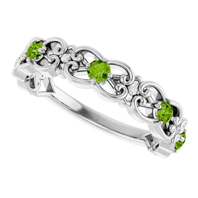 Round Peridot & Diamond Stackable Ring in Gold and Platinum