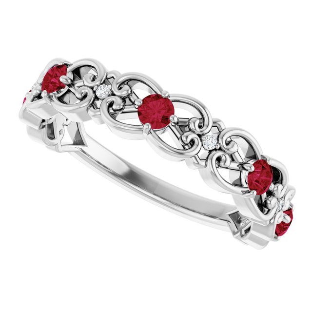 Round Lab-Grown Ruby & Diamond Stackable Ring in Gold and Platinum