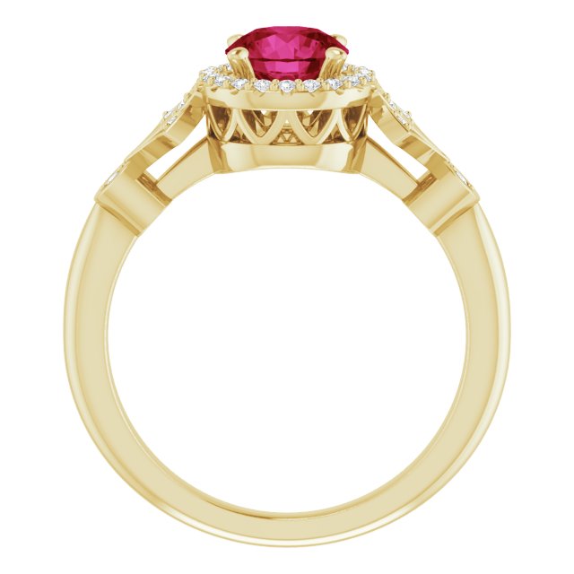Round Lab-Grown Ruby & Diamond Halo Ring in Gold and Platinum