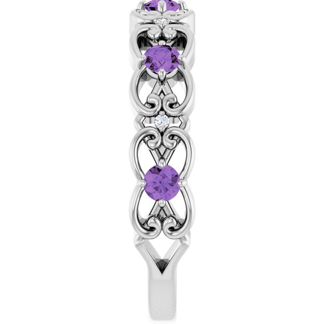 Round Amethyst & Diamond Stackable Ring in Gold and Platinum
