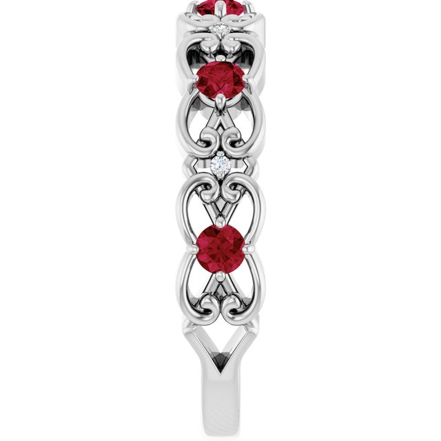 Round Lab-Grown Ruby & Diamond Stackable Ring in Gold and Platinum